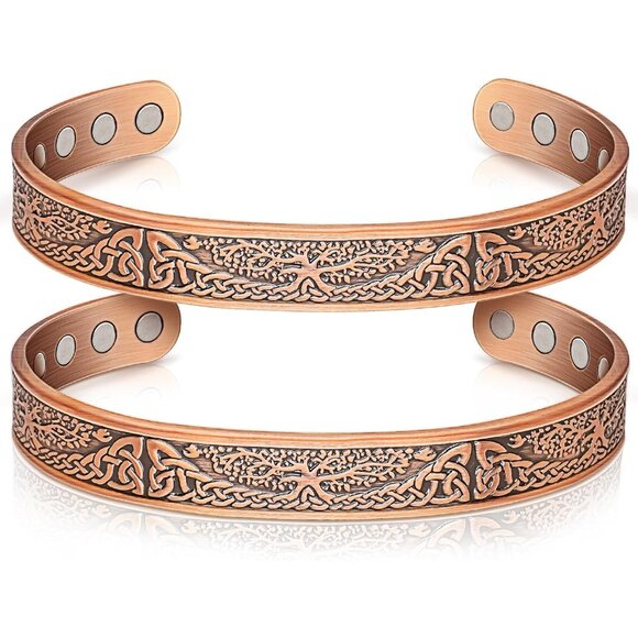 Pure Copper Magnetic Bracelets for Joint Health - Adjustable & Elegant Gift Duo - Picture 1 of 7